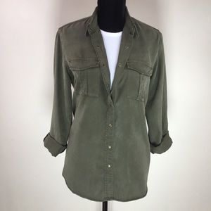 Military Green Olive Shirt Roll Up Sleeves Size M